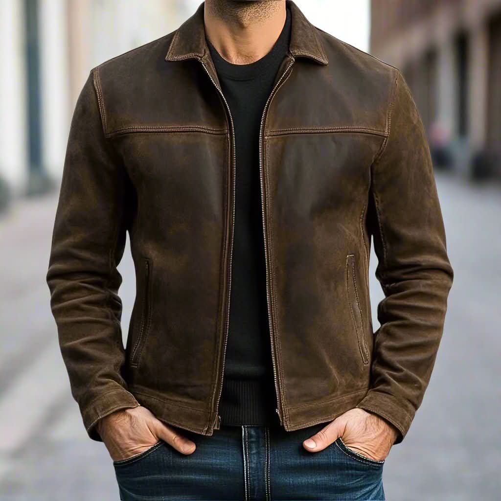 Zeitlose, hochwertige, stromlinienförmige Wildlederjacke für Herren