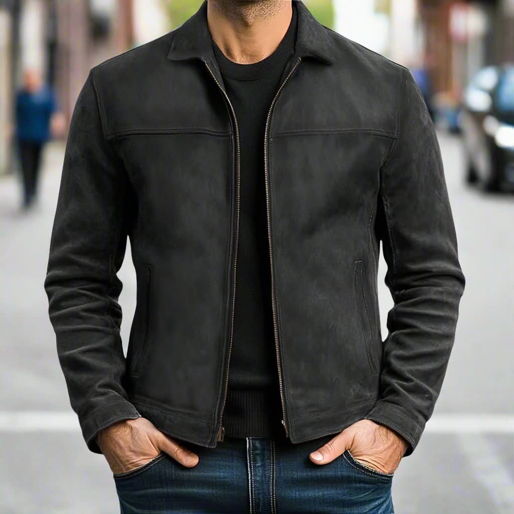Zeitlose, hochwertige, stromlinienförmige Wildlederjacke für Herren