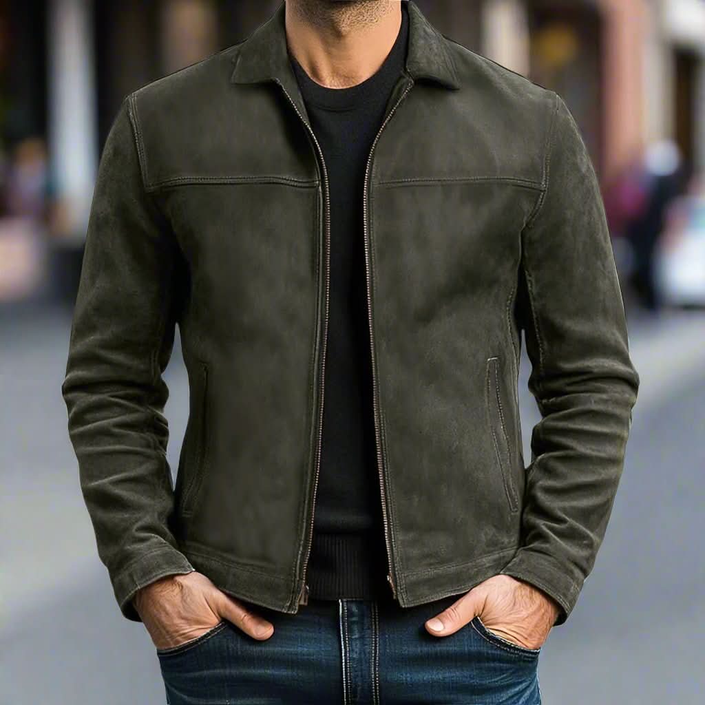 Zeitlose, hochwertige, stromlinienförmige Wildlederjacke für Herren