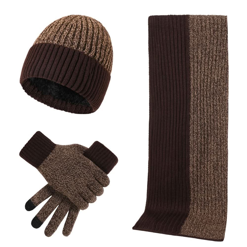 Gemütliches Ensemble aus Strickmütze und Schal für winterliche Erkundungen