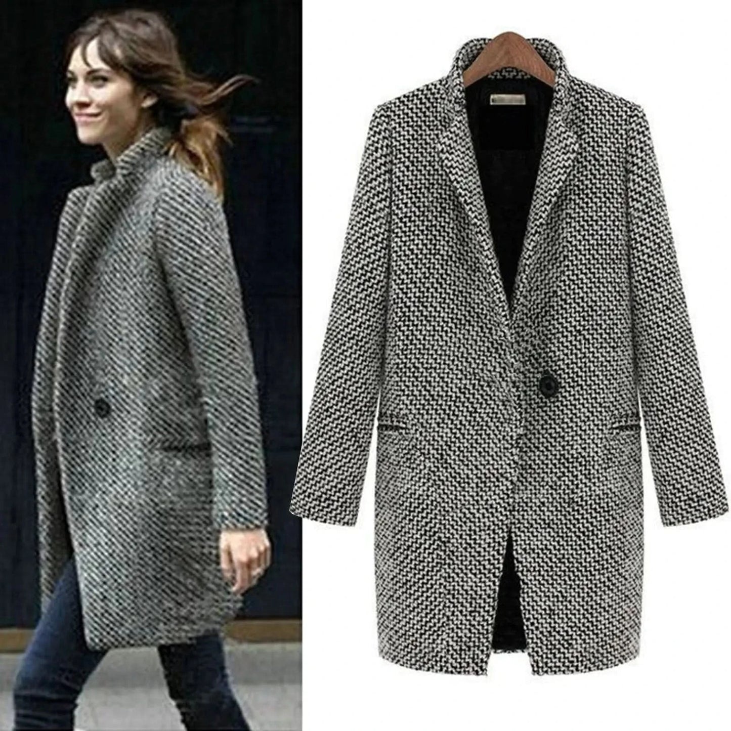 Eleganter Mantel mit Hahnentritt-Muster für Frauen