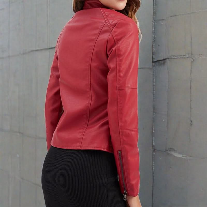 Hochwertige Lederjacke mit Reißverschlusstasche für Damen