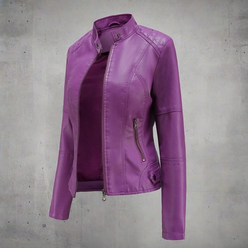 Hochwertige Lederjacke mit Reißverschlusstasche für Damen