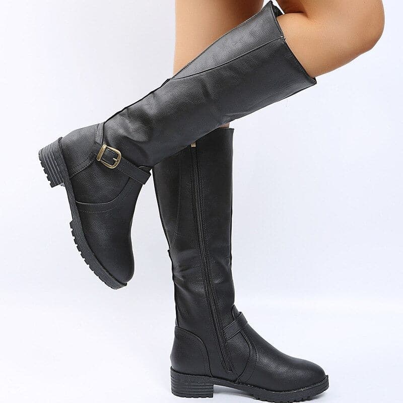 Luna – Stylische lange kniehohe Stiefel aus Leder mit Schnallenreißverschlüssen