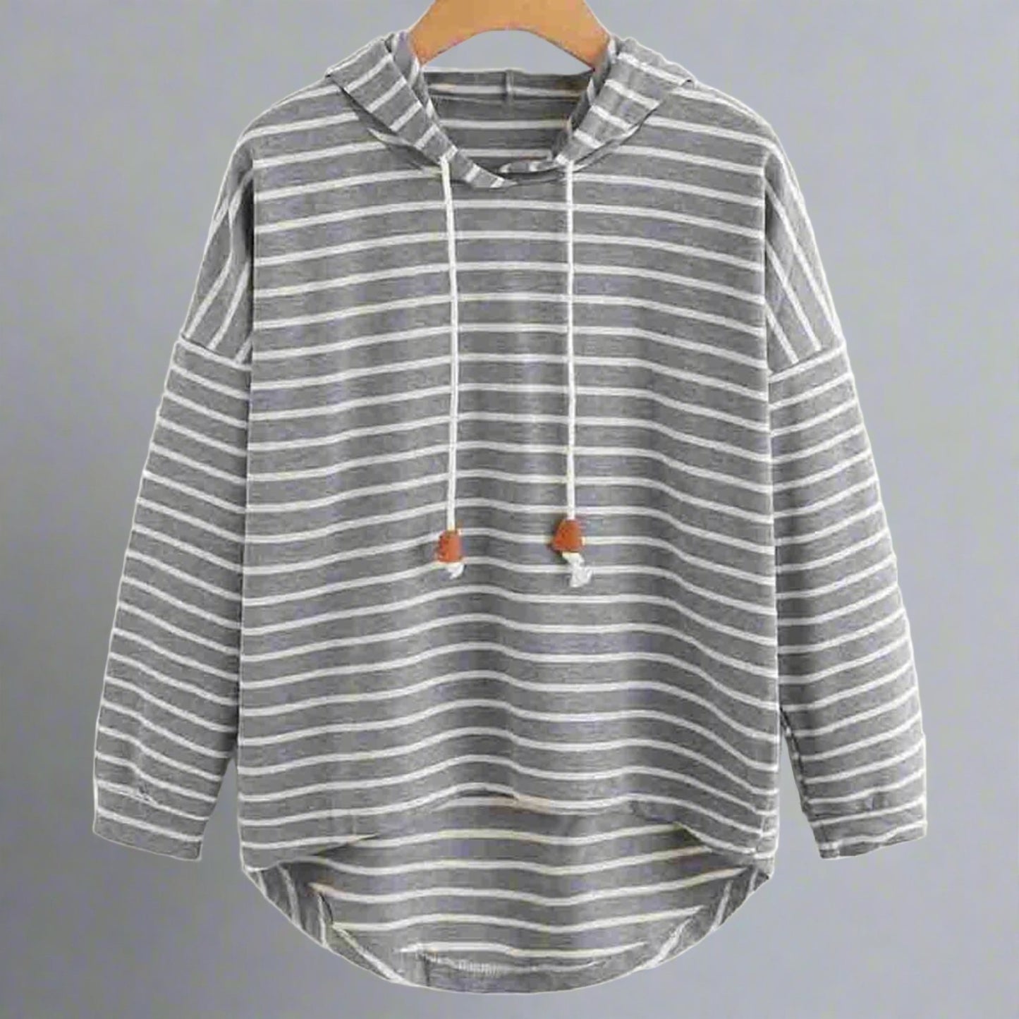 Mona - Gestreifter Baumwollpullover mit Kapuze