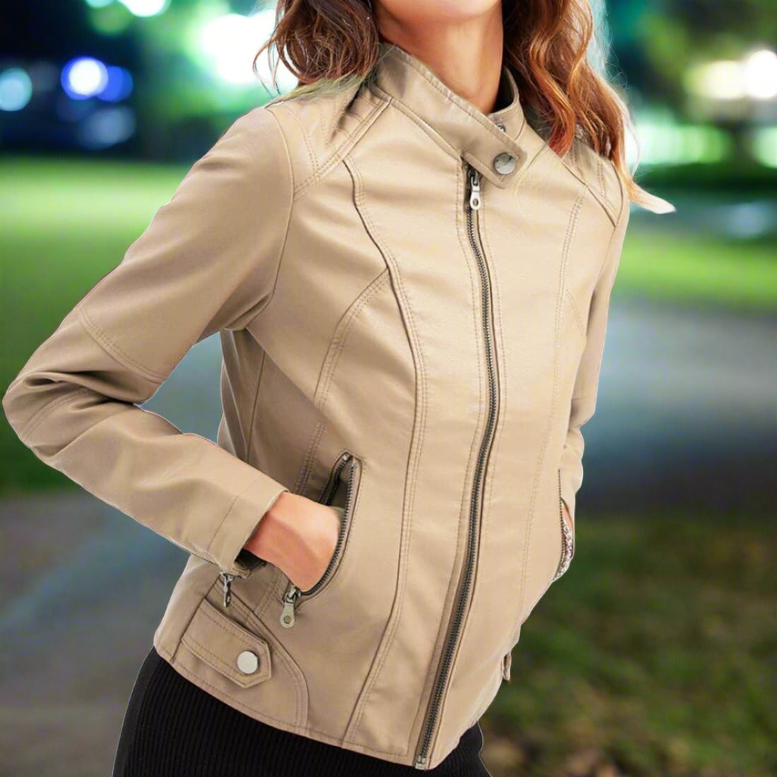 Mila - Stilvolle Lederjacke in herbstlichen Farben mit Reißverschlusstaschen