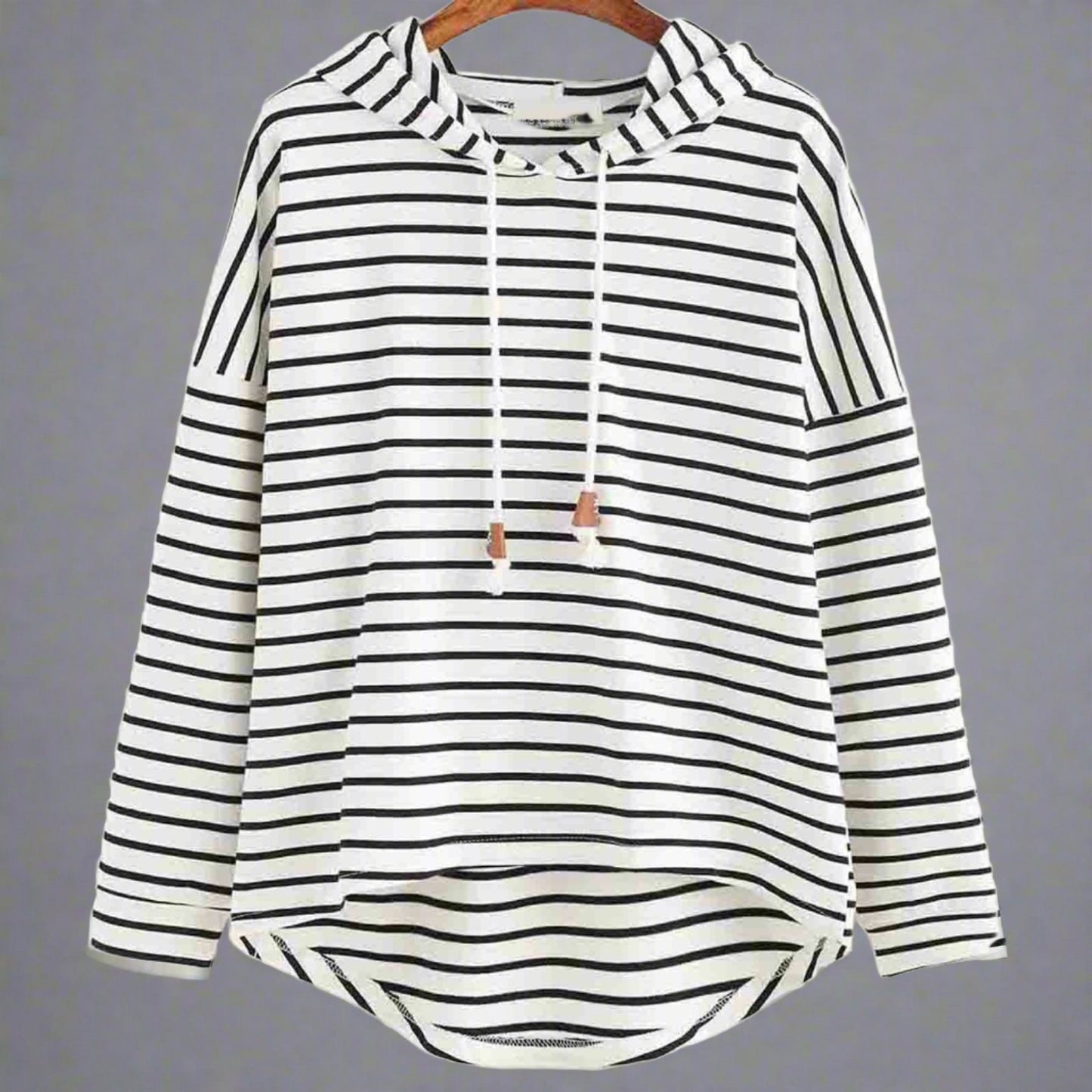 Mona - Gestreifter Baumwollpullover mit Kapuze