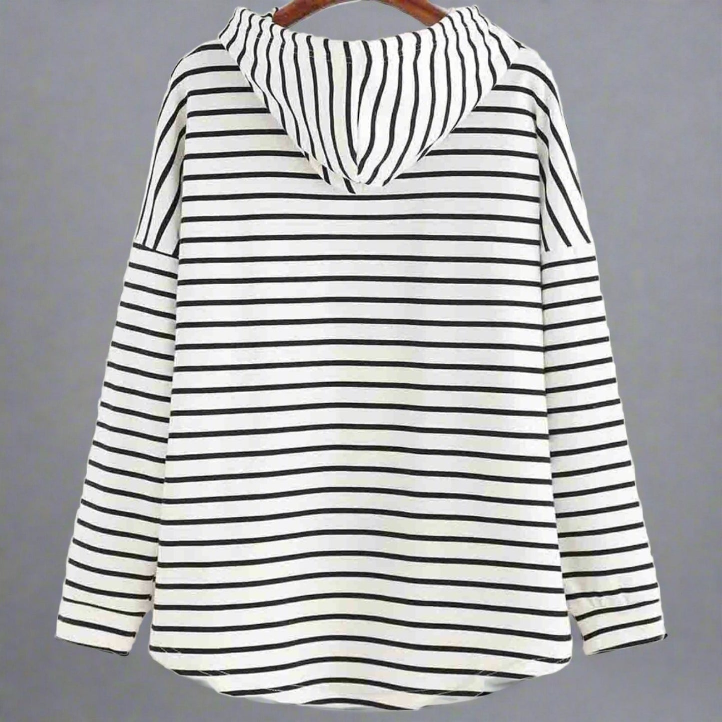 Mona - Gestreifter Baumwollpullover mit Kapuze