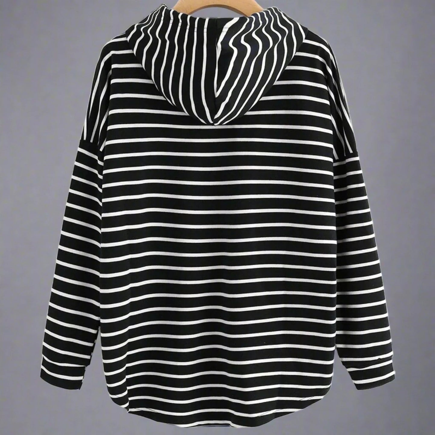 Mona - Gestreifter Baumwollpullover mit Kapuze