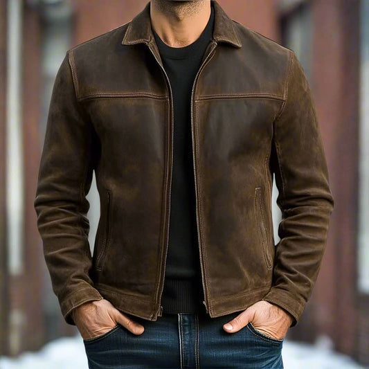 Zeitlose, hochwertige, stromlinienförmige Wildlederjacke für Herren