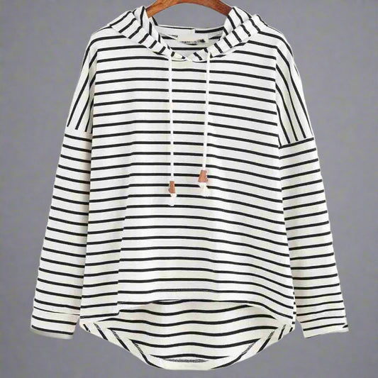 Mona - Gestreifter Baumwollpullover mit Kapuze