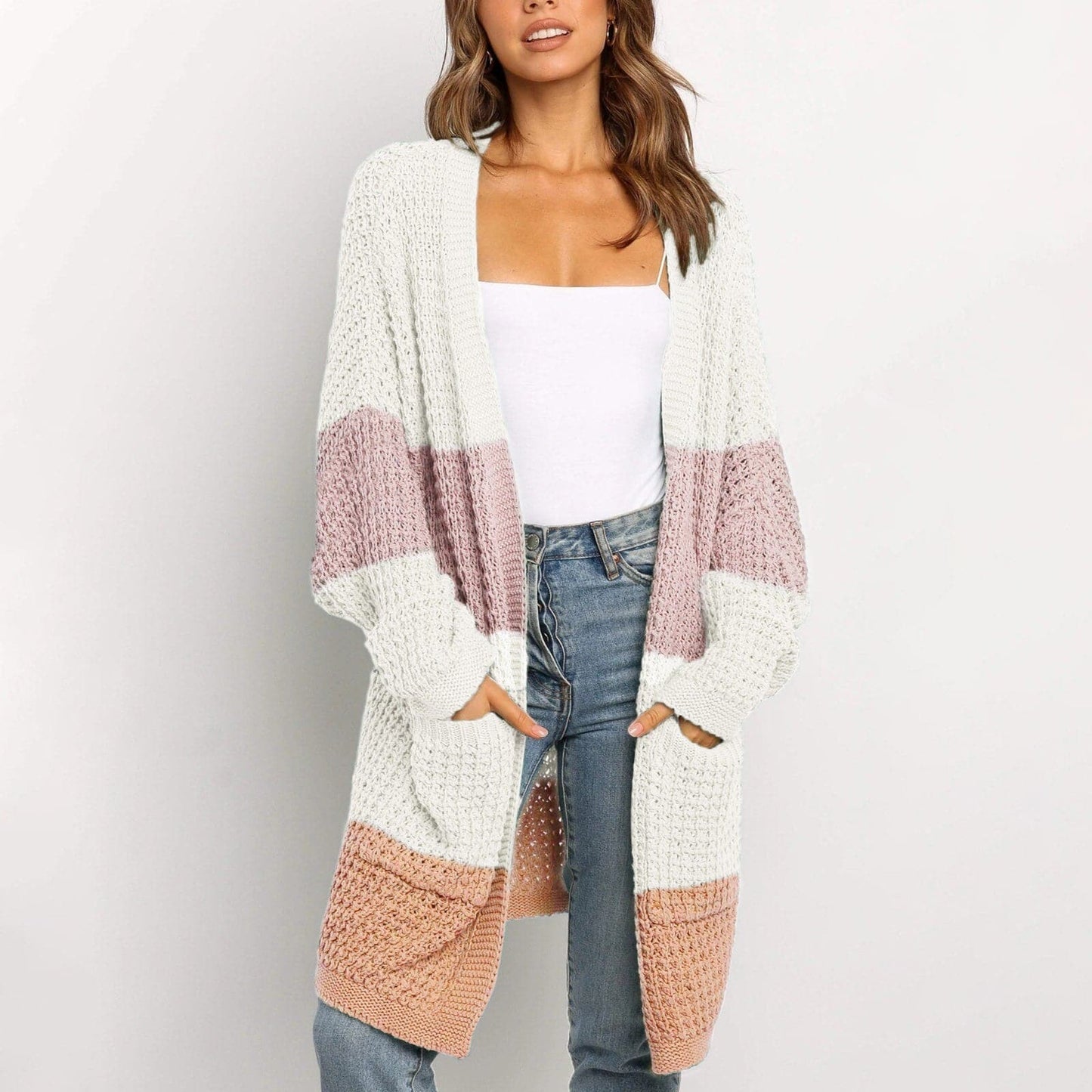 Tabea - Mehrfarbige weiche Strickjacke mit Seitentaschen